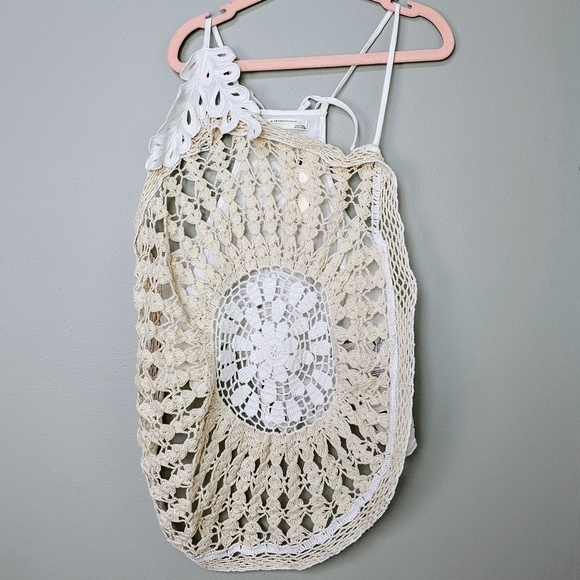 By Anthropologie Women's Pieced Crochet Sweater Tank, Unique, Delicate, Ivory, S - Picture 6 of 11